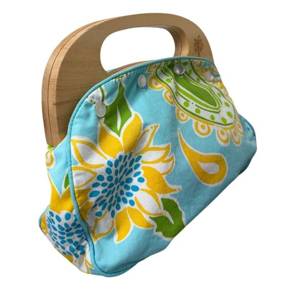 2 in 1 Vintage Lilly Pulitzer Reversible Bermuda Bag Wood Handle Purse - Picture 13 of 15